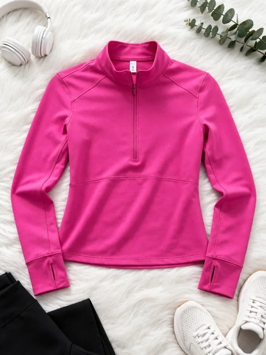 CRZ Yoga Pink Quarter Zip Athletic Top Size S 4/6 Cropped Activewear - Picture 2 of 4